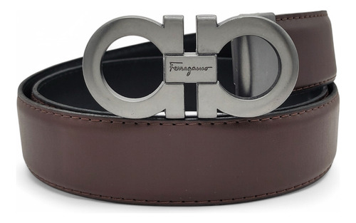 Cinturón Unisex Hombre Y Mujer Hebilla De Broche Ajustable Liso Chocolate / Gris Gancini S (105cm)