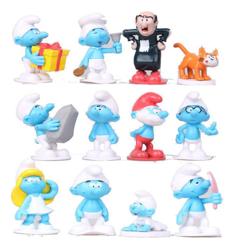 12 Mini Figuras Pitufos, Gargamel Y Azrael. 5 A 6 Cms. Smurf