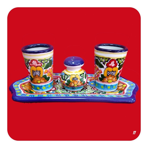 Juego Tequileros De Talavera Poblana 4 Pzas Color Tr M11 Tql