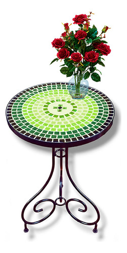 Mesa De Hierro 45 Cm Diametro Con Venecitas Verde - Bosque