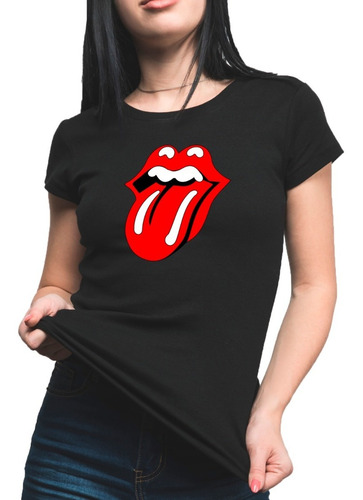 Imagen 2 de 5 de Remera Negra Rolling Stones Rock Música Algodón Premium
