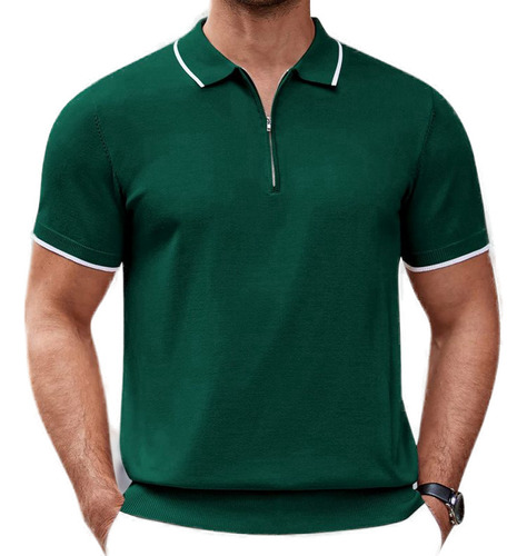 Camisa De Negocios Casual De Punto Con Cremallera De Verano