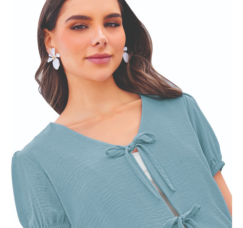 Blusa Mujer Casual Azul Moños 320-66