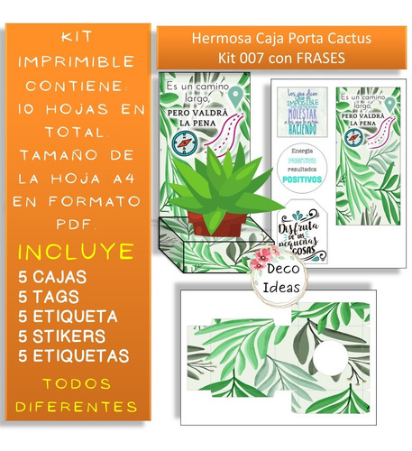 Imagen 3 de 4 de Kit Imprimible 007 Caja Portamaceta Frase + Tag Emprendedor