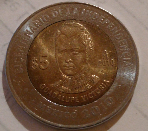 Imagen 2 de 2 de Moneda Conmemorativa De $5 Pesos, Guadalupe Victoria 2010