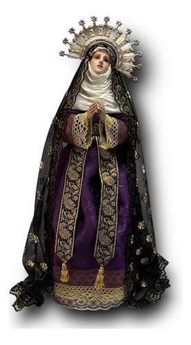 Virgen De Los Dolores En Madera Resplandor En Plata 45cm 