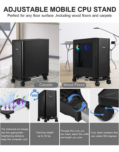 Soporte De Cpu Móvil Ajustable Con Ruedas Para Ordenador