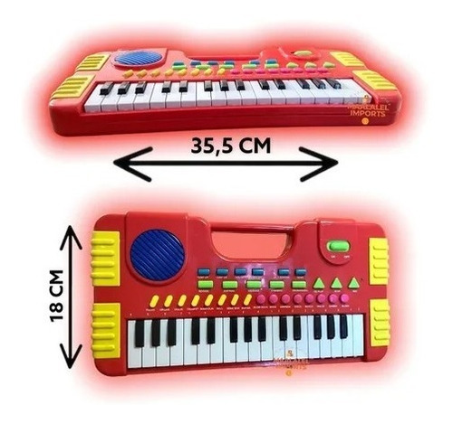 Brinquedo Piano Teclado Musical 8 Sons E 32 Teclas Diversão Cor Vermelho PILHAS