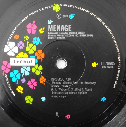 Memory (theme From The Broadway Musical Cats) Menage Disco (Usado)