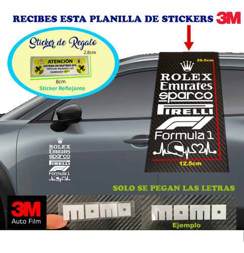 Planilla De Stickers Calcomanías Formula 1 Marcas Blanco 3m