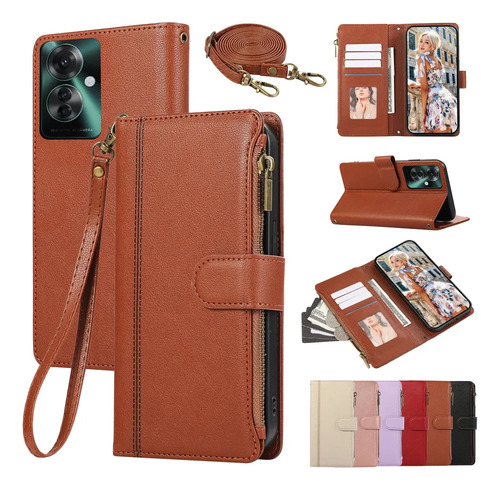 Funda De Piel Tipo Cartera Con Cierre Cruzado Con Cremallera