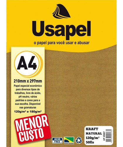 Hoja A4 Usapel Kraft Natural de papel Kraft de 120 g