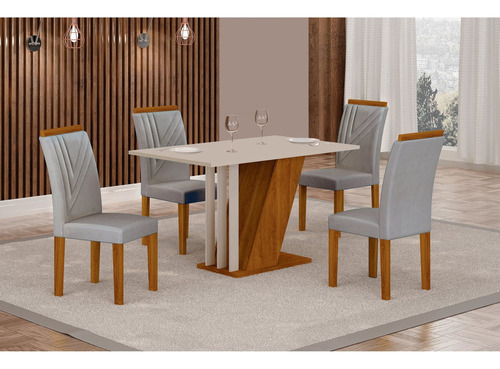 Conjunto Sala De Jantar Mesa Tampo Mdf/mdp Com 4 Cadeiras