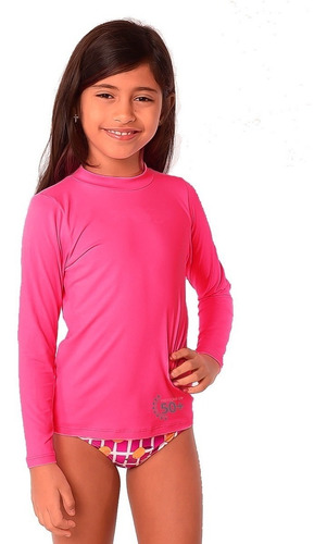 Camiseta Blusa Camisa Proteção Solar Uv 50 Infantil Fucsia