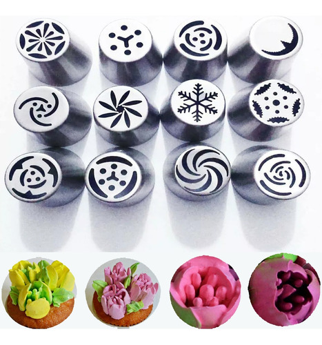 Kit 12 Bico Russo Inox Confeitar Bolo Doces Cupcake Flores