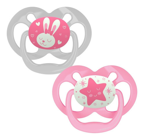 2 Pack Chupones Advantage 6-18m Brilla en la Oscuridad Color Rosa