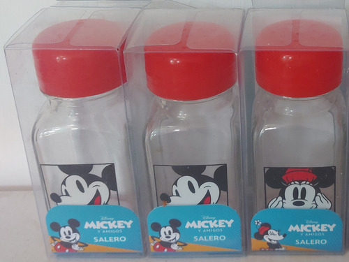 Salero De Vidrio Mickey Mouse Minnie Cocina Rojo Recipiente