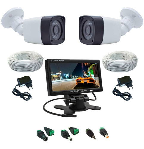 Kit 2 Câmeras De Segurança Infra Com Monitor E Acessórios