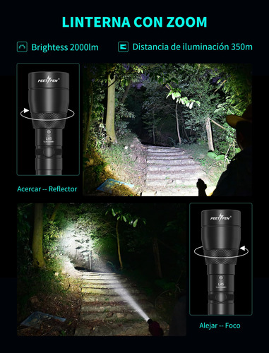 Linterna Led De 2000 Lúmenes Rechargeable Usb, Linterna Con