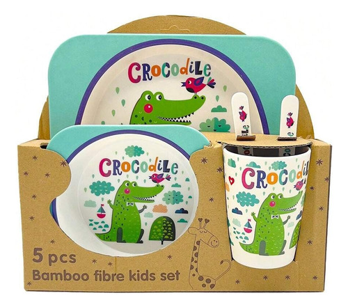 5 Set De Vajilla De Fibra De Bambú De Caricatura Para Niños