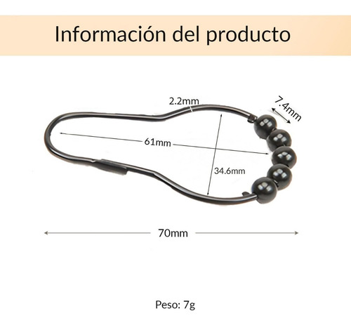 Set De 6 Ganchos Para Cortina De Baño Anillos Aros Argollas