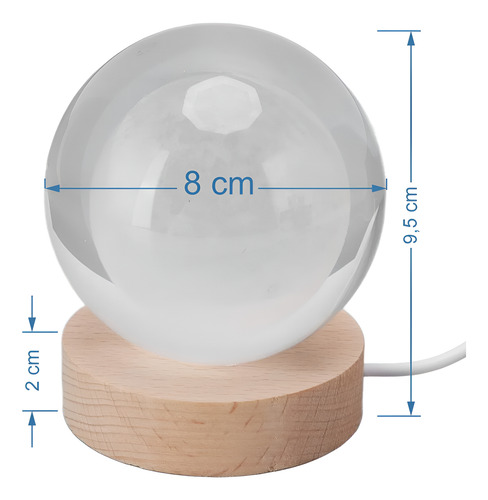 Luces De Cristal Noc. 3d Lampara Esférica Modelo Grande 10cm Madera Cristal