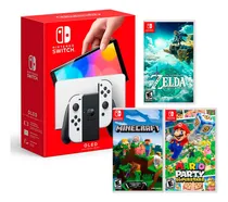 Comprar Switch Oled Blanco +zelda Tears + Minecraft+ Mario Superstar