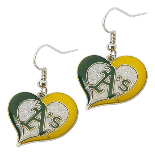 Mlb Oakland Athletic&#39;s Team Logo Swirl Heart Earrin...