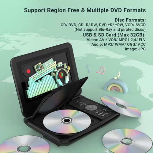 Reproductor De Dvd Portátil Pofoto De 9,5 Pulgadas Para Niño