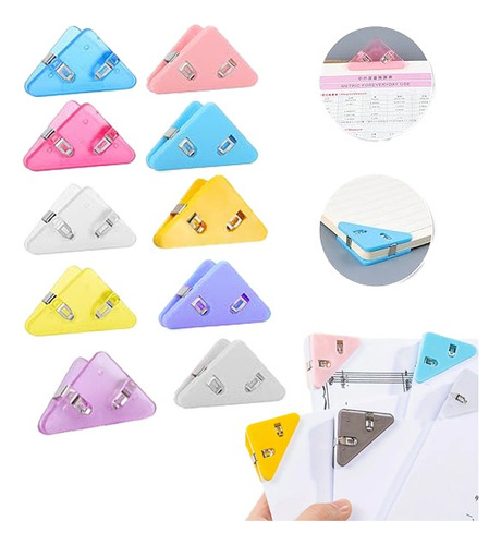 Clips Sujetador Papel Triangulo Esquina Colores 10pcs