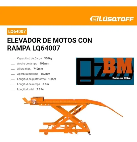 Elevador De Motos Hidraulico Rampa 495 Mm 360kg Lusqtoff