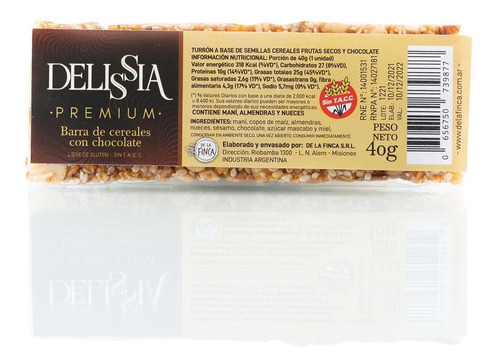 Imagen 2 de 3 de Barras De Cereales Delissia X 20 - Chocolate - Sin Tacc