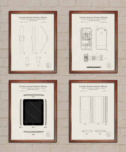 Cuadros Decorativos Patentes Productos Apple Lote De Cuatro