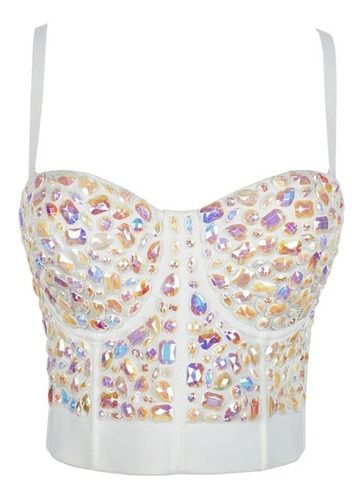 Bustier Corset Bralette Push Up Crop Topsexydiamantes Blanco