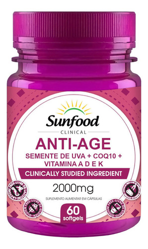 Anti-Age Semente De Uva + Coq10 + Vitaminas 60caps 2000mg Sunfood