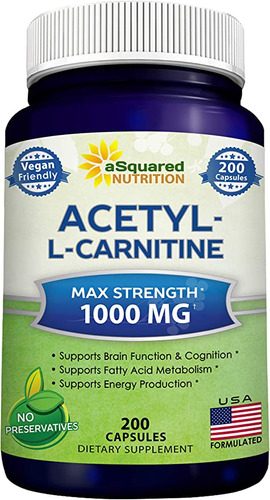 Acetil L-carnitina 1000 Mg Fuerza Máxima - 200 Cápsulas Veg