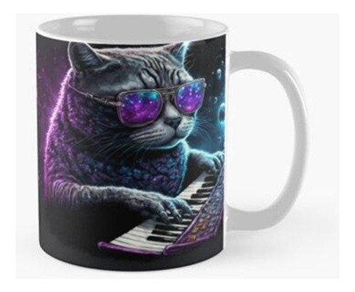 Taza  Gato Con Gafas Elegantes Toca El Piano En El Espacio C
