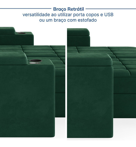 Sofá Retrátil Reclinável Com Porta Copos E Usb 4 Dj