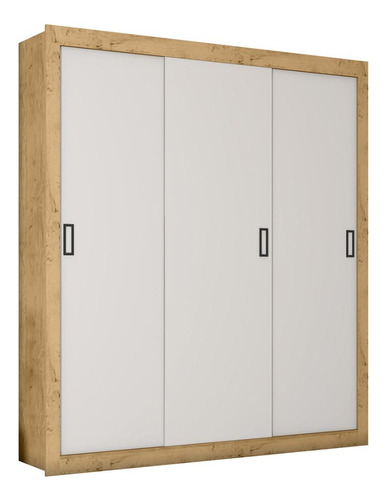 Roupeiro Casal 3 Portas Cabideiro Araplac Porto 200x178x47cm Cor FREIJO/BAUNILHA