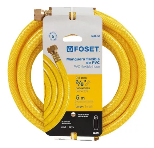Manguera Para Gas, Pvc Amarilla, 3/8 X5 M, C/conexión, Foset