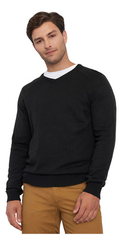 Sweater Hombre Grueso V-neck Negro Corona