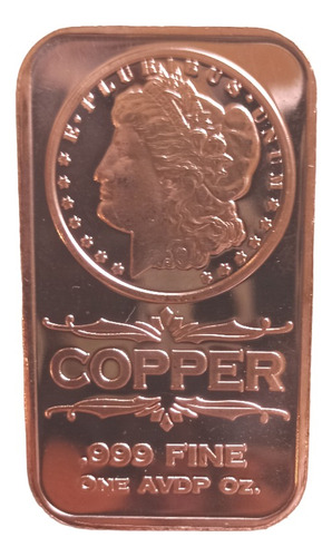 Lingote De Cobre Puro De 1 Onza Troy 0,999 New Morgan