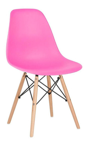 Cadeira Charles Eames Eiffel Dsw Pé De Madeira Rosa Pink