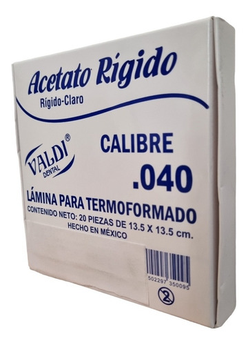 Acetatos Rigido Calibre .040 Caja 20 Piezas Valdi Dental Color Acetato