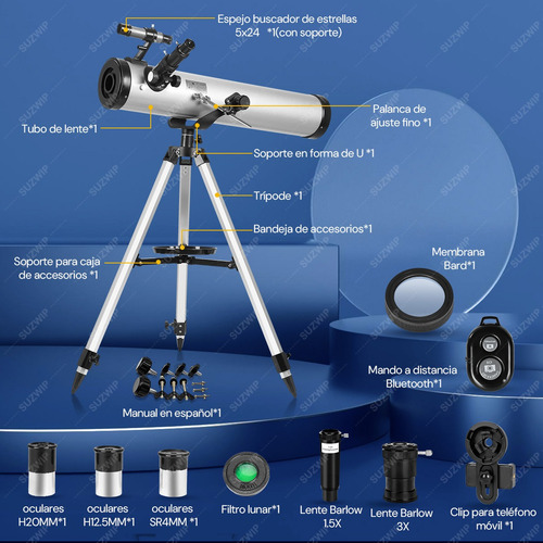 SUZWIP Telescopio Astronómico Profesional Reflector Hd 35x-525x 114/700mm