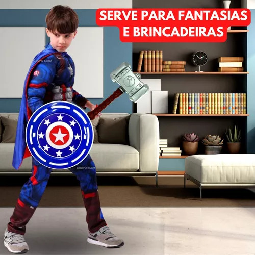 Brinquedo Kit Martelo Thor Infantil Batalha Com Escudo