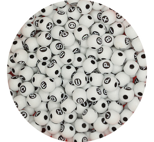 Acrílico Letra Bola 10mm 100gr/100pzs Para Pulseras Abecedar Negro 1 Cm 1 Cm