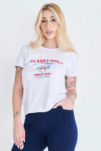 Blusa Camiseta Planet Girls Branca College California 