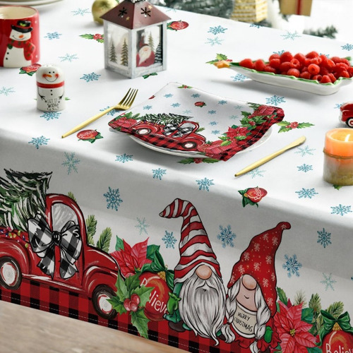 Mantel Navideño De 1 Pieza Flor De Pascua Diseño De Gnomo