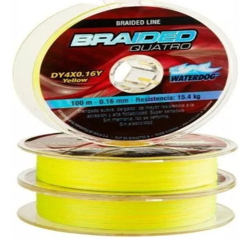 Multifilamento Waterdog Braided Alta Flotabilidad 4 Hebras Color Amarillo